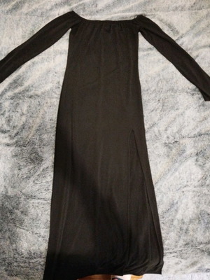 Long new dress with off-shoulder and leg slit, black