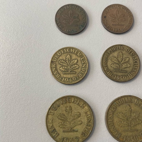 Collectible set of 7 Pfennig coins Germany 1949-1950 used