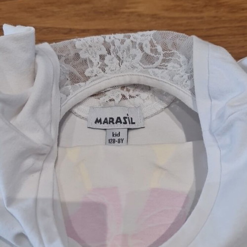 White Marasil blouse like new with short sleeves and lace back