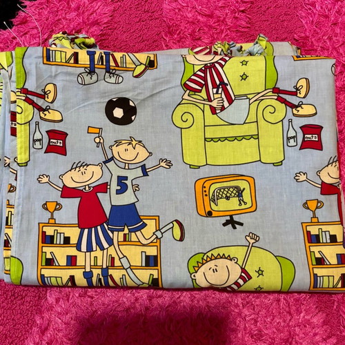 Blue Children's Curtains used, set of 2 with Football Design and Tape