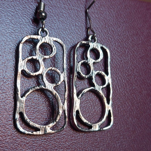 Vintage silver earrings with geometric cutout design new
