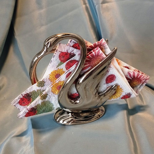 Silverplated Swan Napkin Holder used with box, vintage design