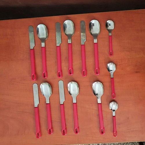 Vintage cutlery set 14 pcs with red handles, like new