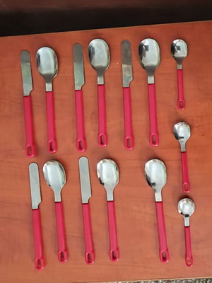 Vintage cutlery set 14 pcs with red handles, like new