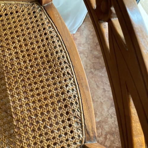 Dining chairs used, pack of 6, handmade beech wood with wicker seat