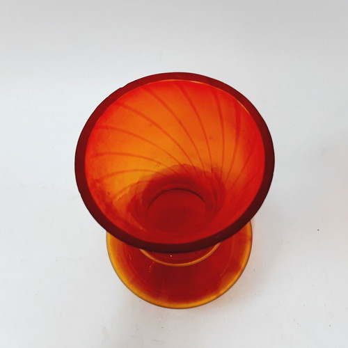 Spatter Glass Vase bright orange satin finish retro 16 cm