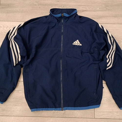 Adidas vintage jacket navy blue with white stripes, used