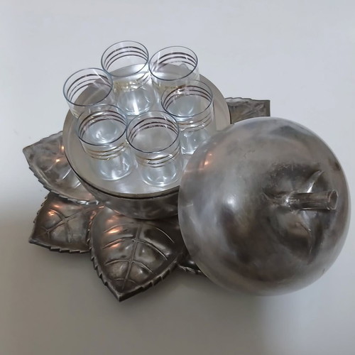 Vintage Szandrik Apple-Shaped Mini Bar Liqueur Set silver-plated alpaca like new