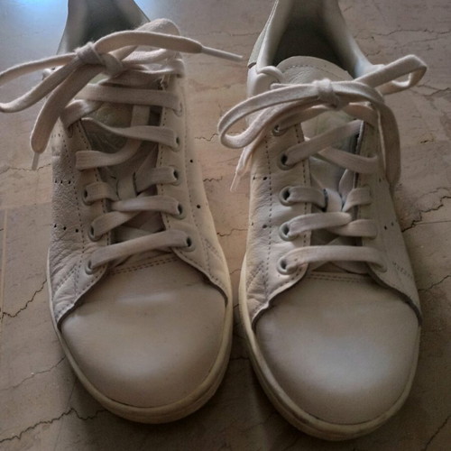 Adidas Stan Smith athletic shoes used, leather, size 37.5, white and gray