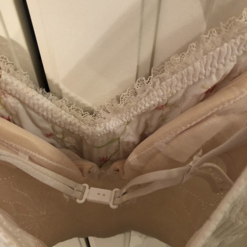 Zinas bustier top used, embroidered with stones, roses, paillettes, white, size S