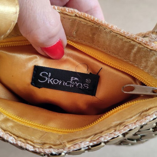Skondras evening mesh metal handbag used, gold color