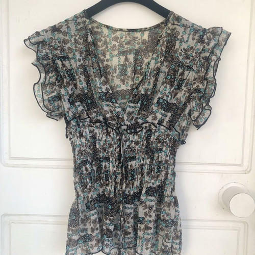 Boho summer top with smocked waist and ruffles, like new, size M