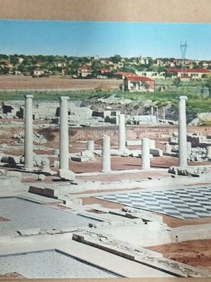 Postcard used Pella with partial view