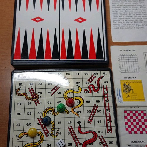 Magnetic Snakes and Ladders and Backgammon used, mini board games