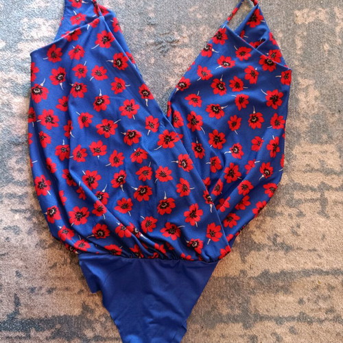 Bershka draped bodysuit like new, blue and red, size XS