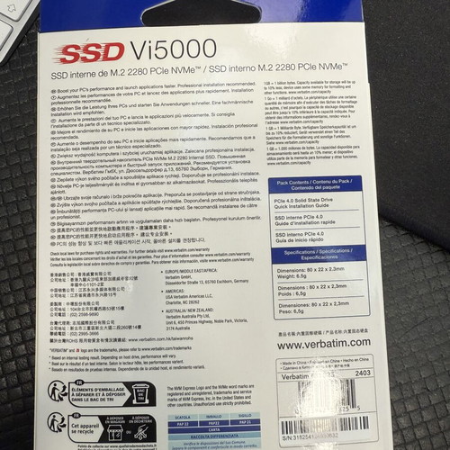 Verbatim Vi5000 M.2 512Gb SSD NVMe PCIe 4.0 new