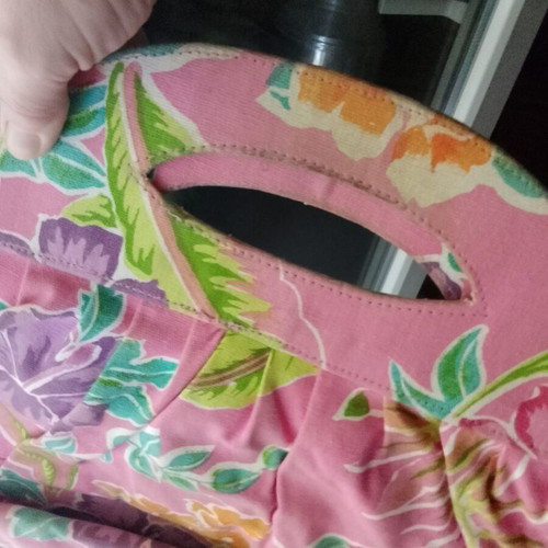 Pink sequin hand bag used, canvas material