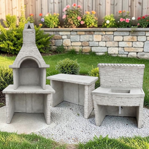 Roberta Outdoor Summer Kitchen Set Concrete New