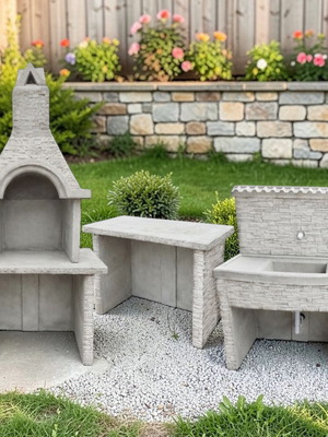 Roberta Outdoor Summer Kitchen Set Concrete New
