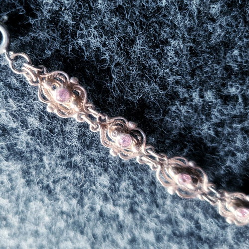 Antique Sterling Silver 925 Bracelet With Pink Zircon Like New