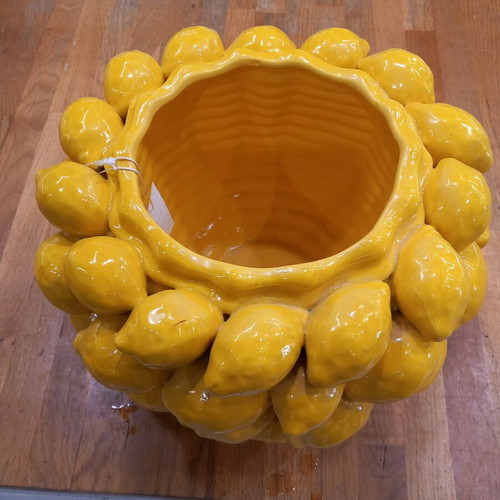 Ceramic flowerpot with lemons used, height 22cm diameter 30cm