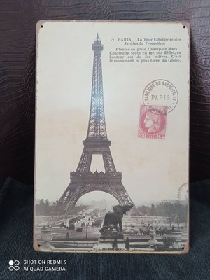 Paris Eiffel Tower wall poster used, metal 30x20 cm