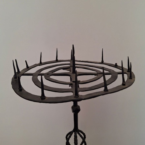Antique Forged Floor Candlestick used, early 20th century, hand-forged iron