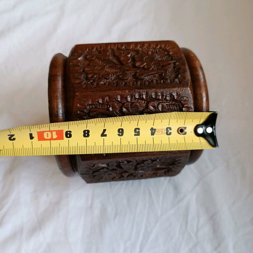 Wooden carved coasters used with holder, handmade from Kythera