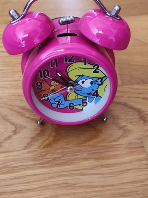 Smurfs Children's Metal Alarm Clock like new, analog, fuchsia pink
