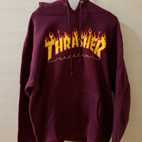 Thrasher Flame Hoodie like new, size Small, burgundy