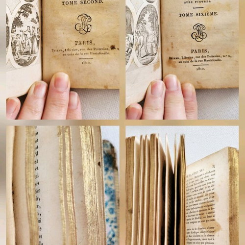Don Quichotte antique French edition 1810, used set volumes 1,2,5,6