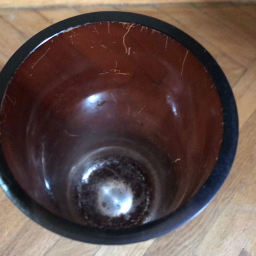 Glass vase brown used, retro table decoration