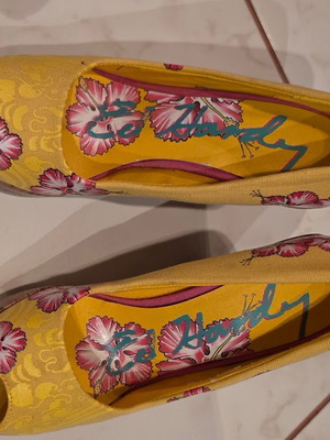 Ed Hardy platform sandals, multicolor yellow, size 37