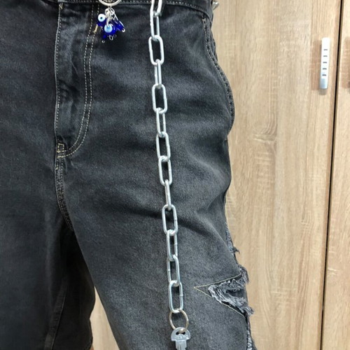 Silver Chunky Paperclip Chain Belt with Evil Eye and Key Charms Y2K Grunge