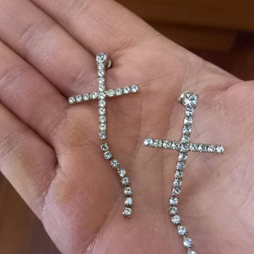 Cross earrings with rhinestones and zircon stones like new