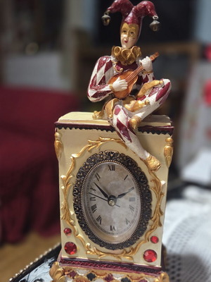 Antique vintage table clock used, height 22cm