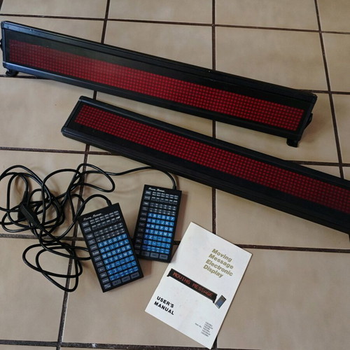 LED scrolling signs single-sided 70x10 cm used, set of two with remotes
