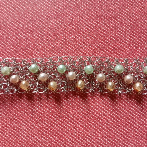 Handmade bracelet like new with woven wire and colored beads silver