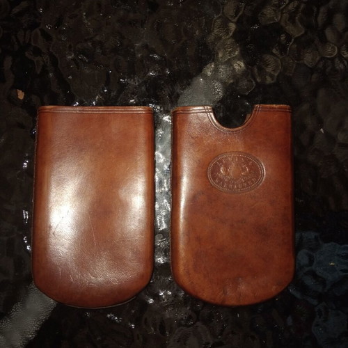 Victorian antique leather cigar cheroot case with royal coat of arms crest used
