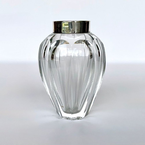 Crystal Miniature Vase with Silver Rim 835 like new