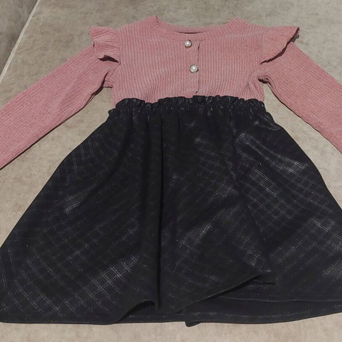 Girls' dress with pink rib top and black checked skirt, like new, ages 8-10