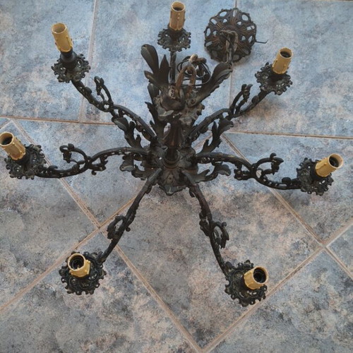 Vintage brass chandeliers with acanthus leaf decorations, set of 2