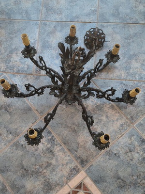 Vintage brass chandeliers with acanthus leaf decorations, set of 2