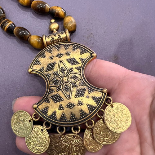 Vintage necklace with buckle, coins and tiger eye like new