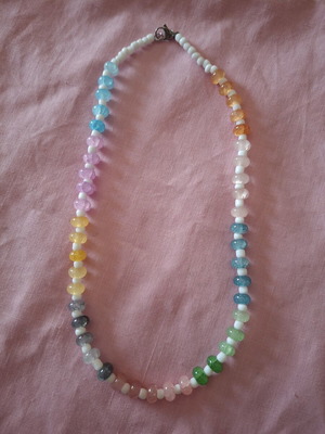 Necklace with colorful glass beads and stainless steel clasp