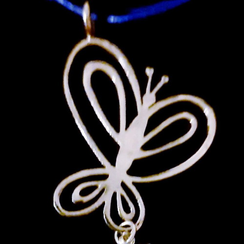 Butterfly necklace 925 silver with genuine leather strap, new