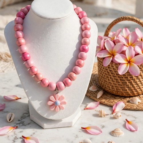 Handmade pink beaded summer necklace new