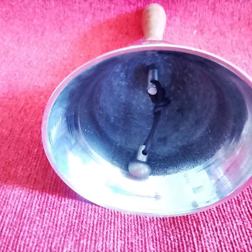 School bell 1970-80 with wooden handle and bronze plating
