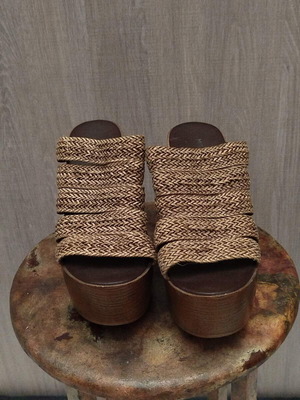 Migato platform sandals used no 36, beige and brown, leather and straw