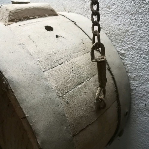 Wooden canteen old handmade used with chain